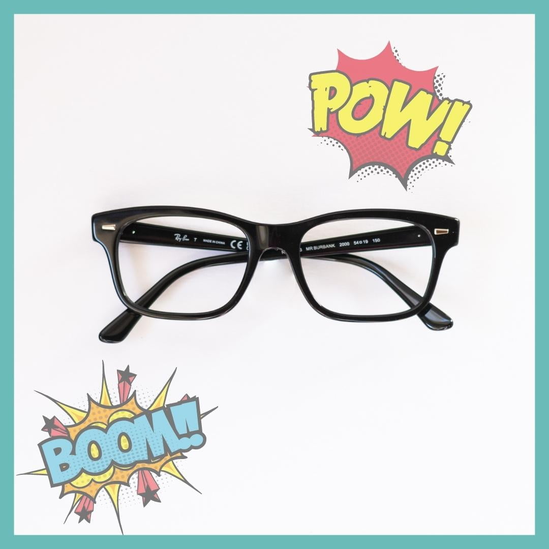 ray-ban glasses with comic book text