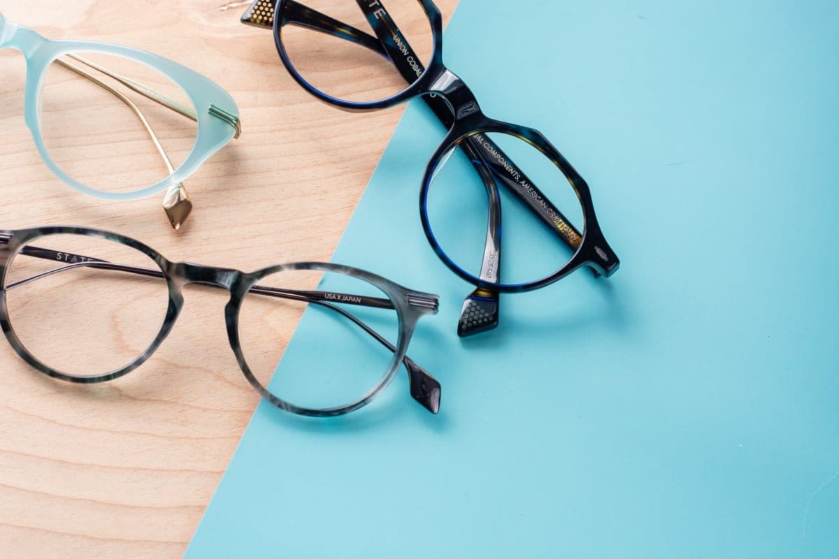 eyeglasses on a teal background