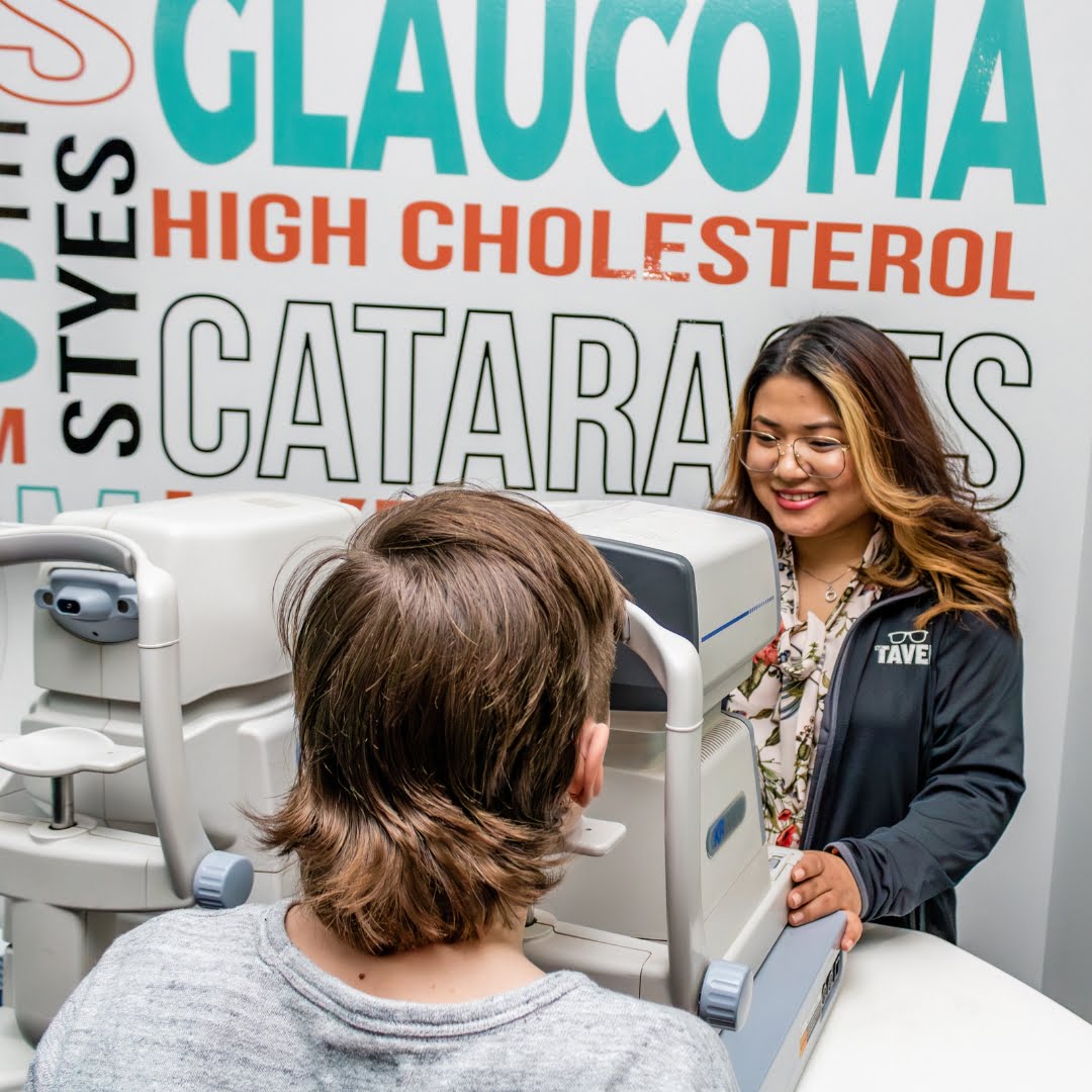 ophthalmic technician performs pre-test requirements prior to an eye exam.